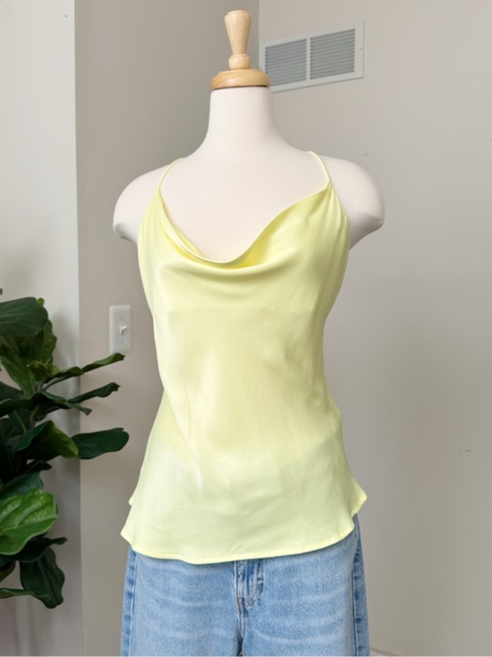 Zara Pale Yellow Satin Cowl Neck Camisole